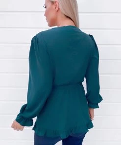 AX Paris Tops Teal Frill Wrap Top