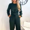 AX Paris Teal Knot Front Long Sleeve Jumpsuit