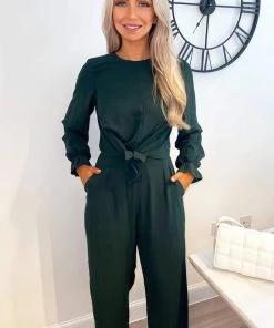 AX Paris Teal Knot Front Long Sleeve Jumpsuit