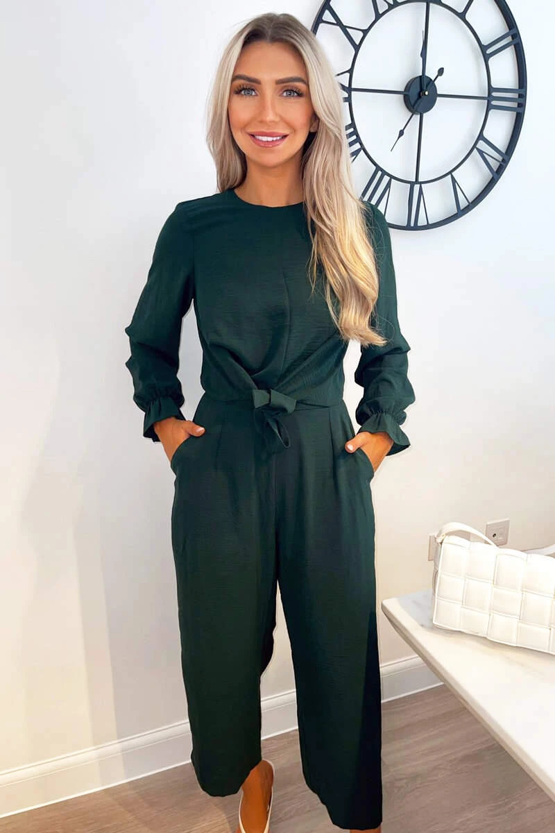 AX Paris Teal Knot Front Long Sleeve Jumpsuit 1 AX Paris Teal Knot Front Long Sleeve Jumpsuit