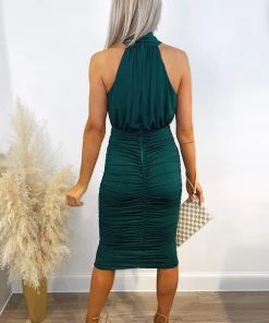 AX Paris Teal Ruched High Neck Midi Dress Dresses