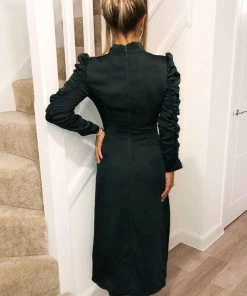 AX Paris Teal Ruched Sleeve Split Leg Dress