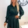 AX Paris Teal Shirred Waist Long Sleeve Shirt Dress Dresses