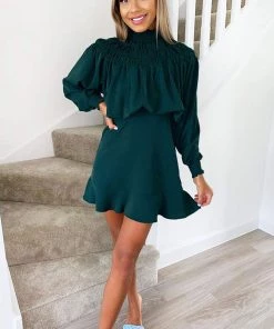 AX Paris Dresses Teal Shirring Neck Skater Dress