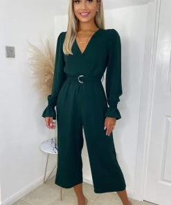 AX Paris Jumpsuits And Playsuits Teal Wrap Over Elasticated Cuff Belted Jumpsuit
