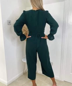 AX Paris Jumpsuits And Playsuits Teal Wrap Over Elasticated Cuff Belted Jumpsuit
