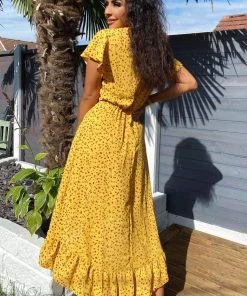 AX Paris V Neck Printed Frill Midi Dress Dresses