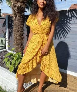 AX Paris V Neck Printed Frill Midi Dress Dresses