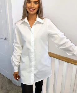 AX Paris White Elasticated Sleeve Button Up Dress