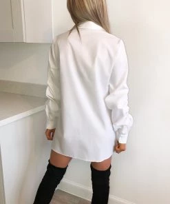 AX Paris White Elasticated Sleeve Button Up Dress