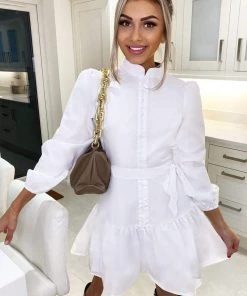 AX Paris Dresses White Frill Skirt Button Up Shirt Dress