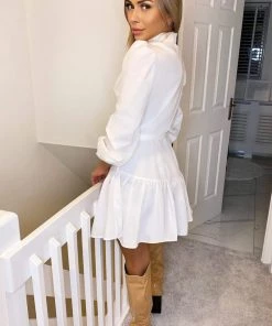 AX Paris Dresses White Frill Skirt Button Up Shirt Dress