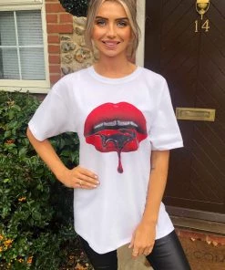 AX Paris White Red Lips T-Shirt