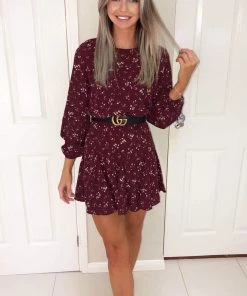 AX Paris Wine Floral Printed Pleat Dress Dresses