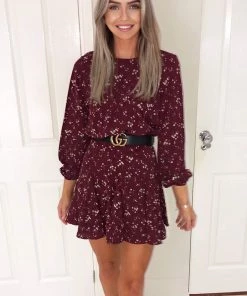 AX Paris Wine Floral Printed Pleat Dress Dresses