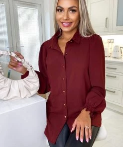 AX Paris Wine Gold Button Up Elasticated Cuff Shirt Tops