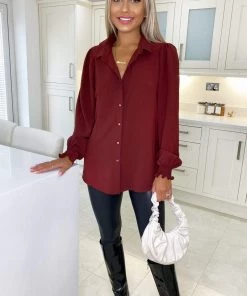 AX Paris Wine Gold Button Up Elasticated Cuff Shirt Tops