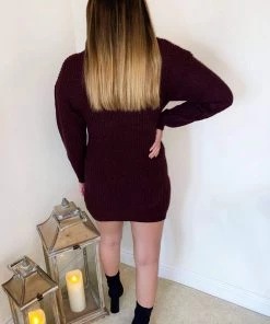 AX Paris Dresses Wine Roll Neck Knit Jumper Dress