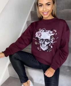 AX Paris Wine Skull Print Sweatshirt Tops