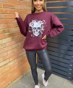 AX Paris Wine Skull Print Sweatshirt Tops