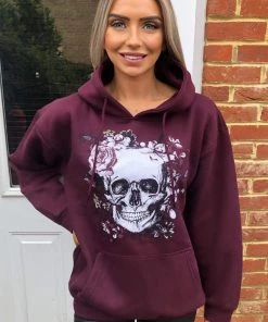 AX Paris Wine Skull Printed Hoodie Tops