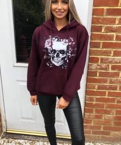 AX Paris Wine Skull Printed Hoodie Tops