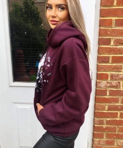 AX Paris Wine Skull Printed Hoodie Tops