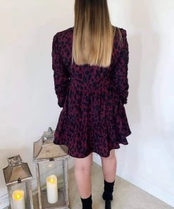 AX Paris Wine Printed Ruched Sleeve Swing Dress Dresses