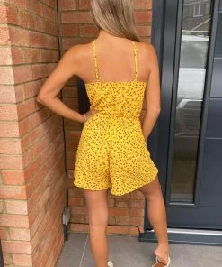 AX Paris Yellow Floral High Neck Playsuit Jumpsuits And Playsuits
