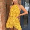 AX Paris Yellow Floral High Neck Playsuit Jumpsuits And Playsuits