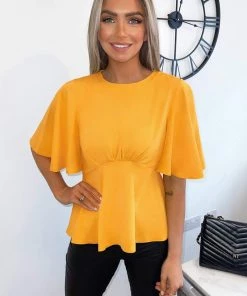 AX Paris Tops Yellow Flared Short Sleeve Blouse