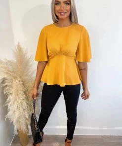AX Paris Tops Yellow Flared Short Sleeve Blouse