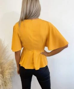 AX Paris Tops Yellow Flared Short Sleeve Blouse