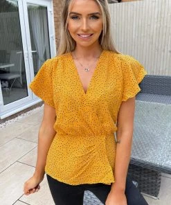 AX Paris Yellow Polka Dot Wrap Over Top Tops