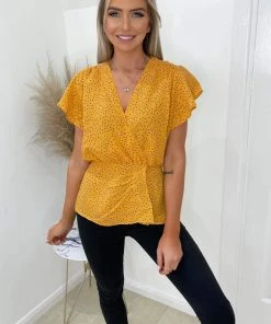 AX Paris Yellow Polka Dot Wrap Over Top Tops