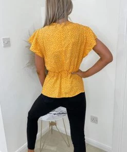 AX Paris Yellow Polka Dot Wrap Over Top Tops