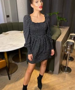 AX Paris Black Spotty Square Neck Elasticated Swing Dress Dresses
