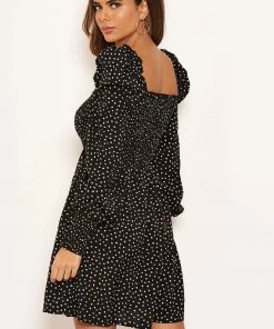 AX Paris Black Spotty Square Neck Elasticated Swing Dress Dresses