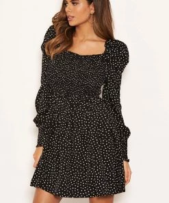 AX Paris Black Spotty Square Neck Elasticated Swing Dress Dresses