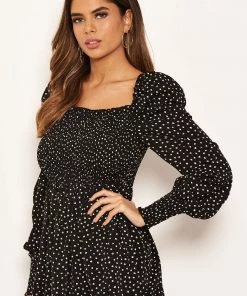 AX Paris Black Spotty Square Neck Elasticated Swing Dress Dresses