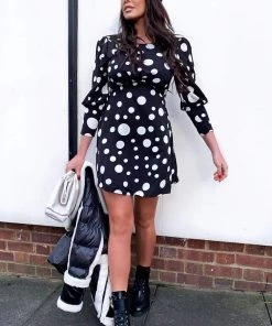 AX Paris Black Polka Dot Long Sleeve Dress