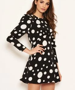 AX Paris Black Polka Dot Long Sleeve Dress