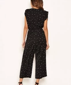 AX Paris Black Spotty Wrap Culotte Jumpsuit Jumpsuits And Playsuits