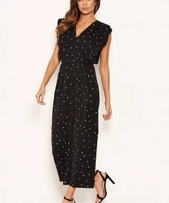 AX Paris Black Spotty Wrap Culotte Jumpsuit Jumpsuits And Playsuits