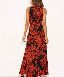 AX Paris Red Floral Frill Hem Maxi Dress