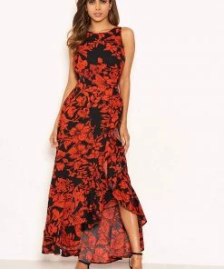 AX Paris Red Floral Frill Hem Maxi Dress