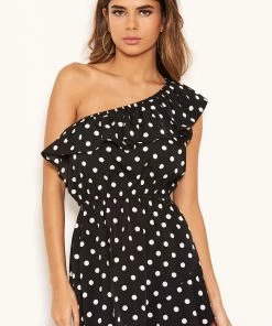 AX Paris Black Polka Dot One Shoulder Frill Dress Dresses 13 AX Paris Black Polka Dot One Shoulder Frill Dress Dresses