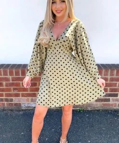 AX Paris Khaki Polka Dot V Neck Dress Dresses