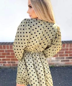 AX Paris Khaki Polka Dot V Neck Dress Dresses