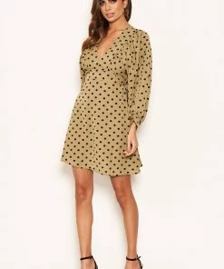 AX Paris Khaki Polka Dot V Neck Dress Dresses